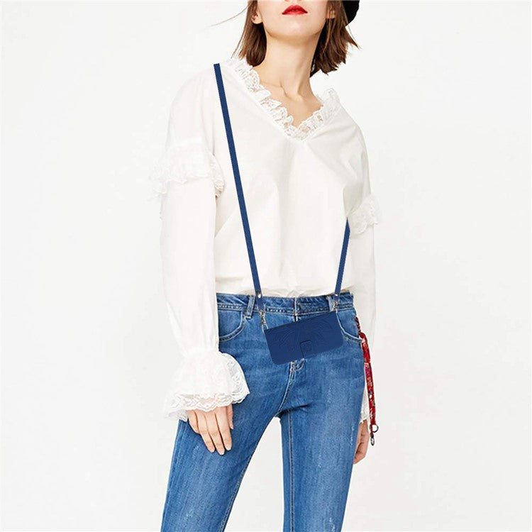 HT04 For iPhone SE (2025) Case Sunflower PU Leather+TPU Phone Cover with Shoulder Strap - Sapphire