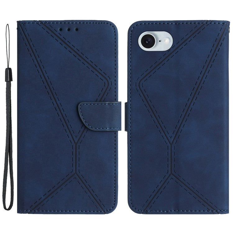 HT05 For iPhone SE (2025) Case Shockproof Lines Imprinted PU Leather Phone Cover - Blue