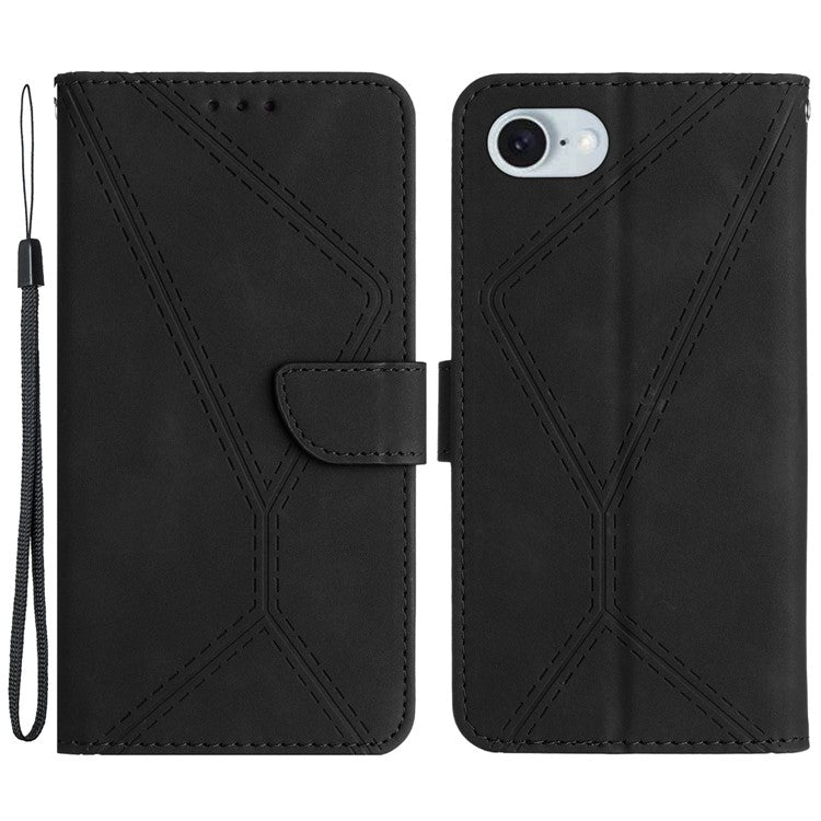 HT05 For iPhone SE (2025) Case Shockproof Lines Imprinted PU Leather Phone Cover - Black