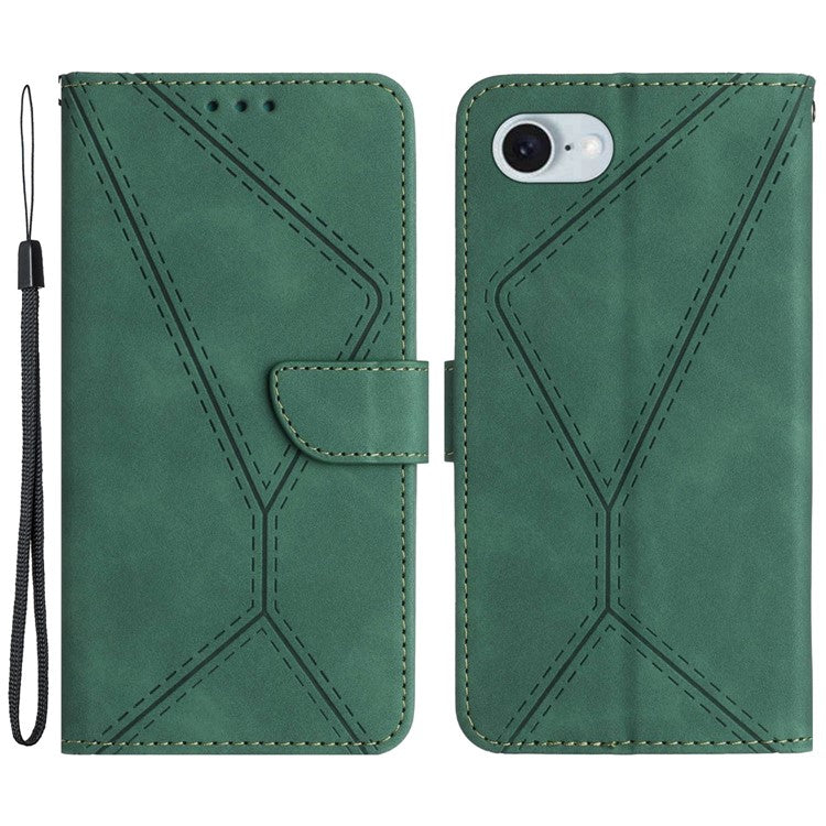 HT05 For iPhone SE (2025) Case Shockproof Lines Imprinted PU Leather Phone Cover - Green