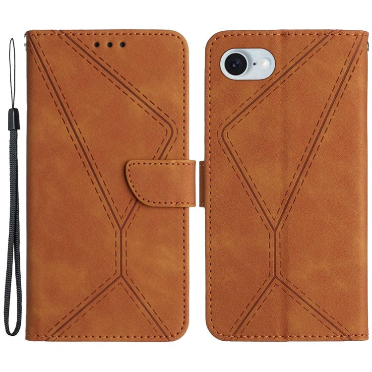 HT05 For iPhone SE (2025) Case Shockproof Lines Imprinted PU Leather Phone Cover - Brown