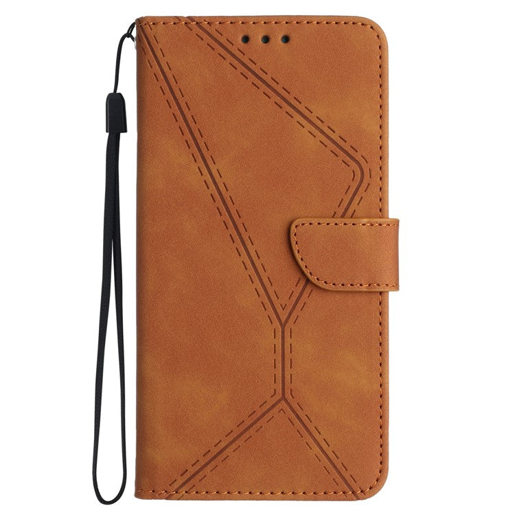 HT05 For iPhone SE (2025) Case Shockproof Lines Imprinted PU Leather Phone Cover - Brown