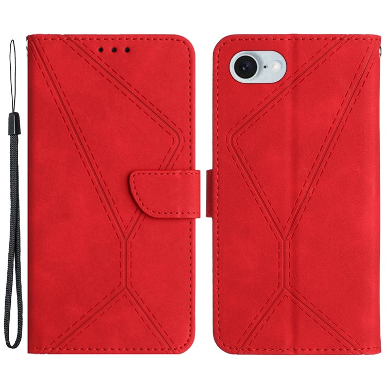 HT05 For iPhone SE (2025) Case Shockproof Lines Imprinted PU Leather Phone Cover - Red