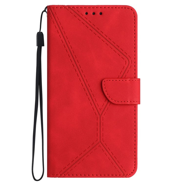 HT05 For iPhone SE (2025) Case Shockproof Lines Imprinted PU Leather Phone Cover - Red