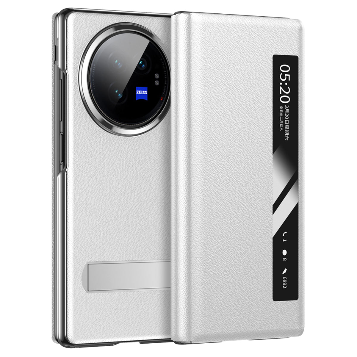 For vivo X Fold3 Magnetic Phone Case View Window PU Leather+PC Cover with Hidden Kickstand - White