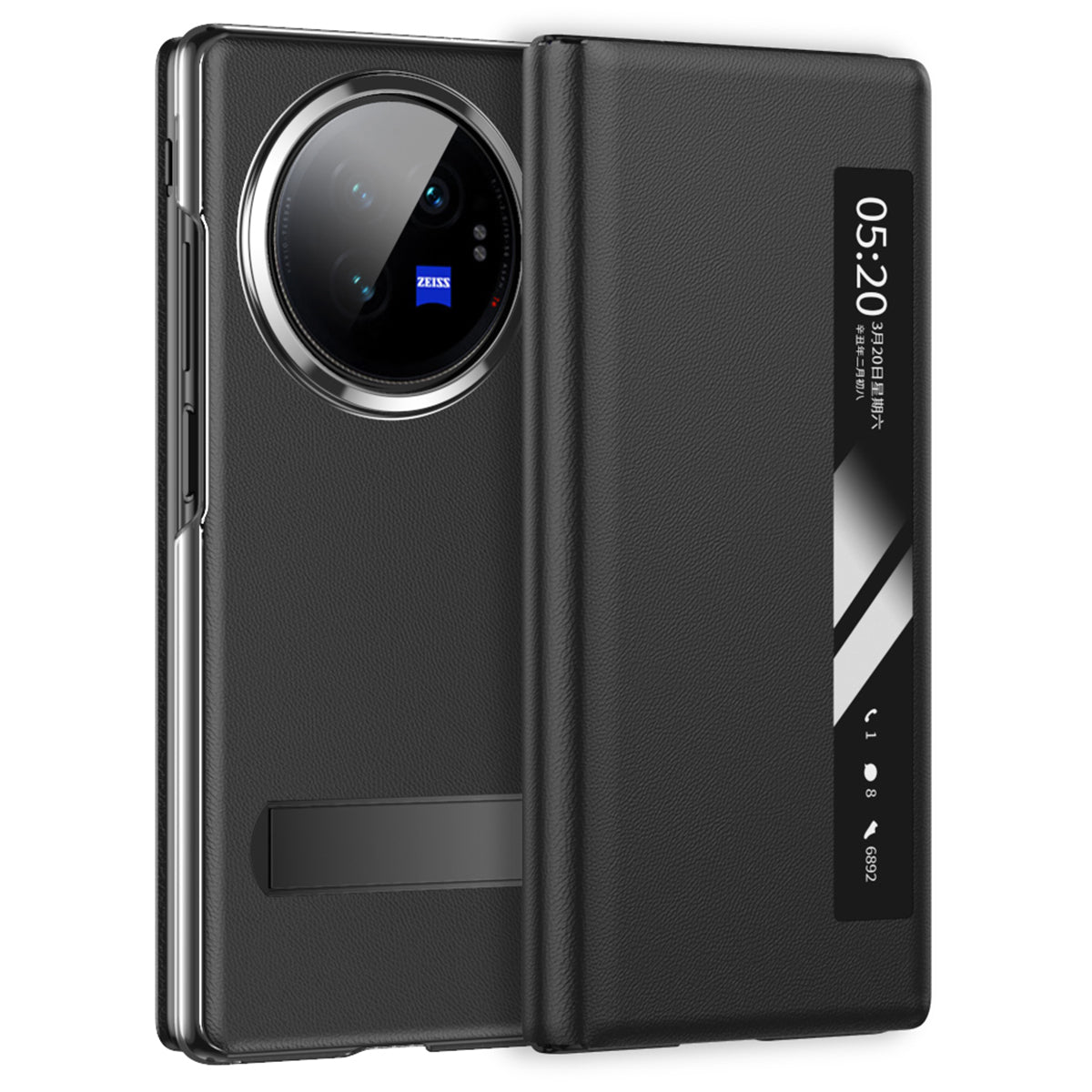 For vivo X Fold3 Magnetic Phone Case View Window PU Leather+PC Cover with Hidden Kickstand - Black