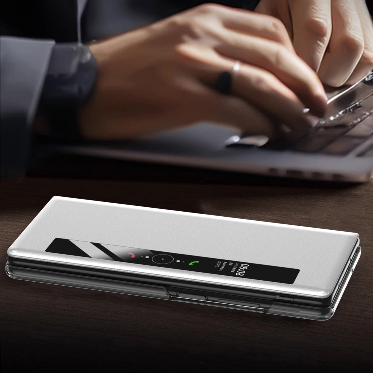 For vivo X Fold3 Magnetic Phone Case View Window PU Leather+PC Cover with Hidden Kickstand - Black