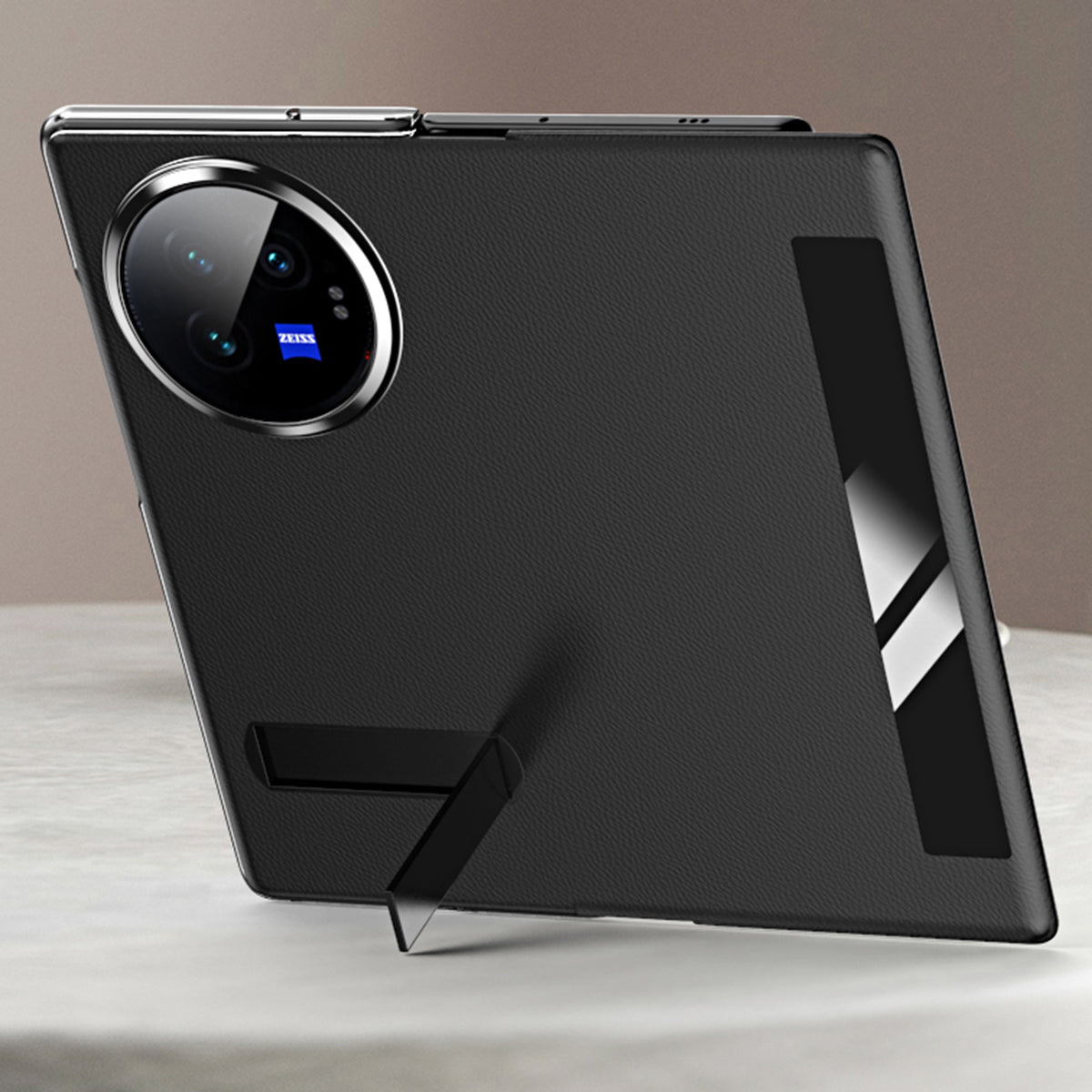 For vivo X Fold3 Magnetic Phone Case View Window PU Leather+PC Cover with Hidden Kickstand - Black