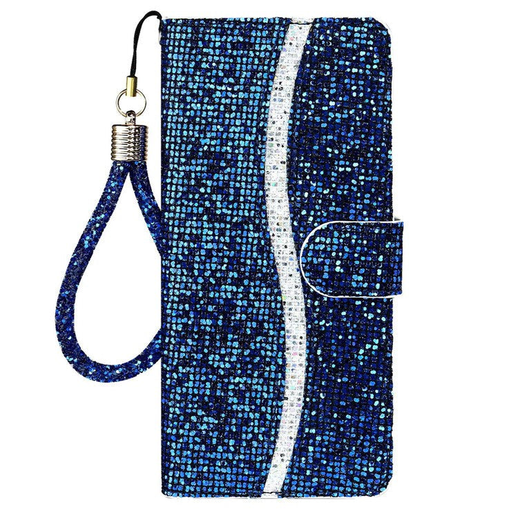 For Samsung Galaxy S24 Ultra Case Glitter Splicing Leather Wallet Stand Phone Cover - Blue