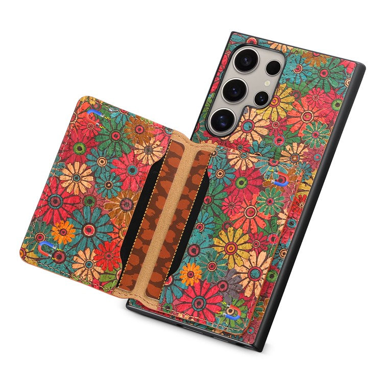 For Samsung Galaxy S24 Ultra Case Card Holder PU+TPU+PC Phone Shell with Floral Pattern - Spring / Green