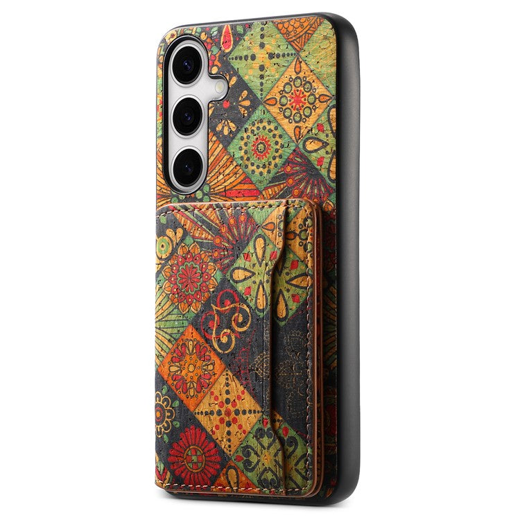 For Samsung Galaxy S24 Cases Kickstand PU+TPU+PC Floral Pattern Phone Cover Card Holder - Autumn / Yellow
