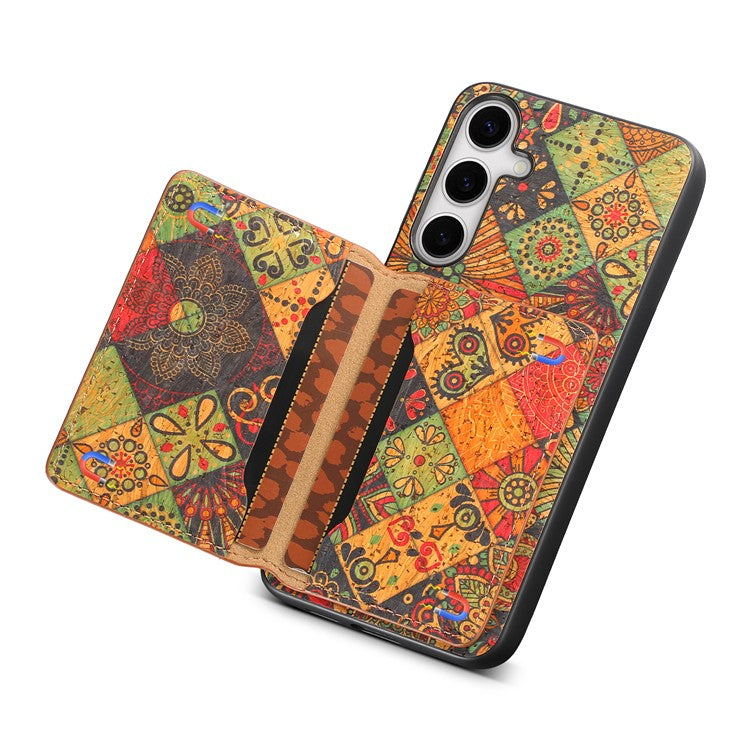 For Samsung Galaxy S24 Cases Kickstand PU+TPU+PC Floral Pattern Phone Cover Card Holder - Autumn / Yellow