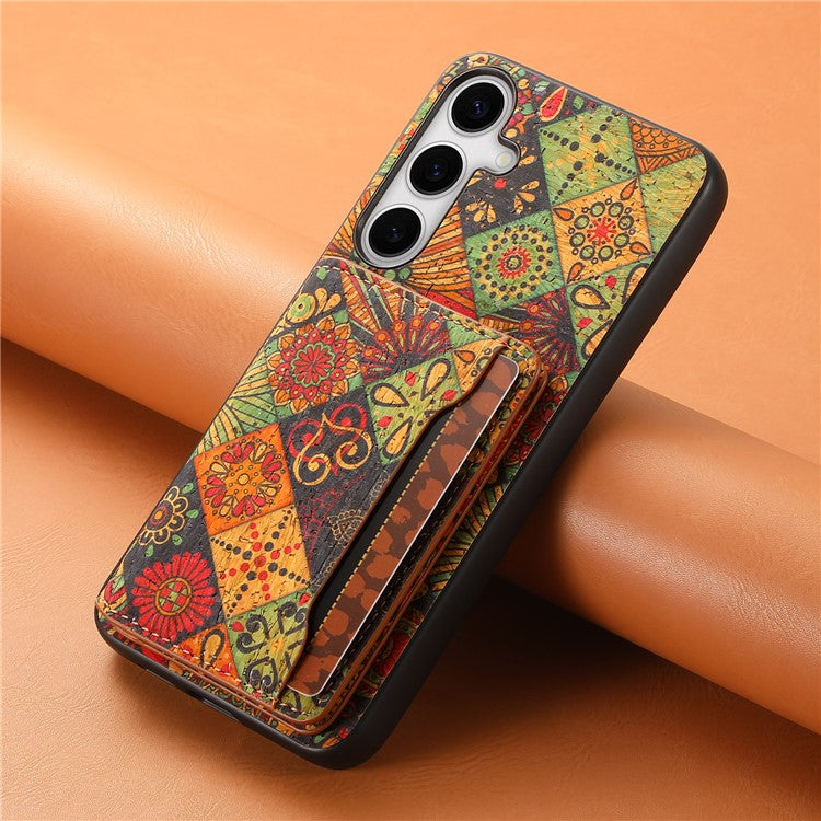 For Samsung Galaxy S24 Cases Kickstand PU+TPU+PC Floral Pattern Phone Cover Card Holder - Autumn / Yellow