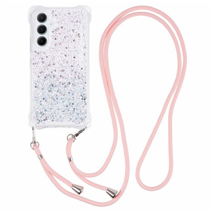 For Samsung Galaxy A34 5G Cover Gradient TPU+Acrylic Cell Phone Case with Strap - Pink+Green