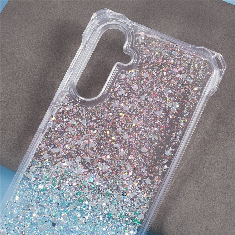 For Samsung Galaxy A34 5G Cover Gradient TPU+Acrylic Cell Phone Case with Strap - Pink+Green