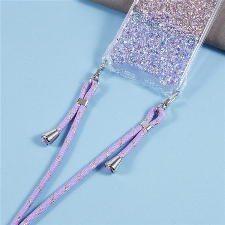 For Samsung Galaxy A53 5G Gradient Case 4 Corners Anti-drop Phone Cover with Long Strap - Pink+Purple
