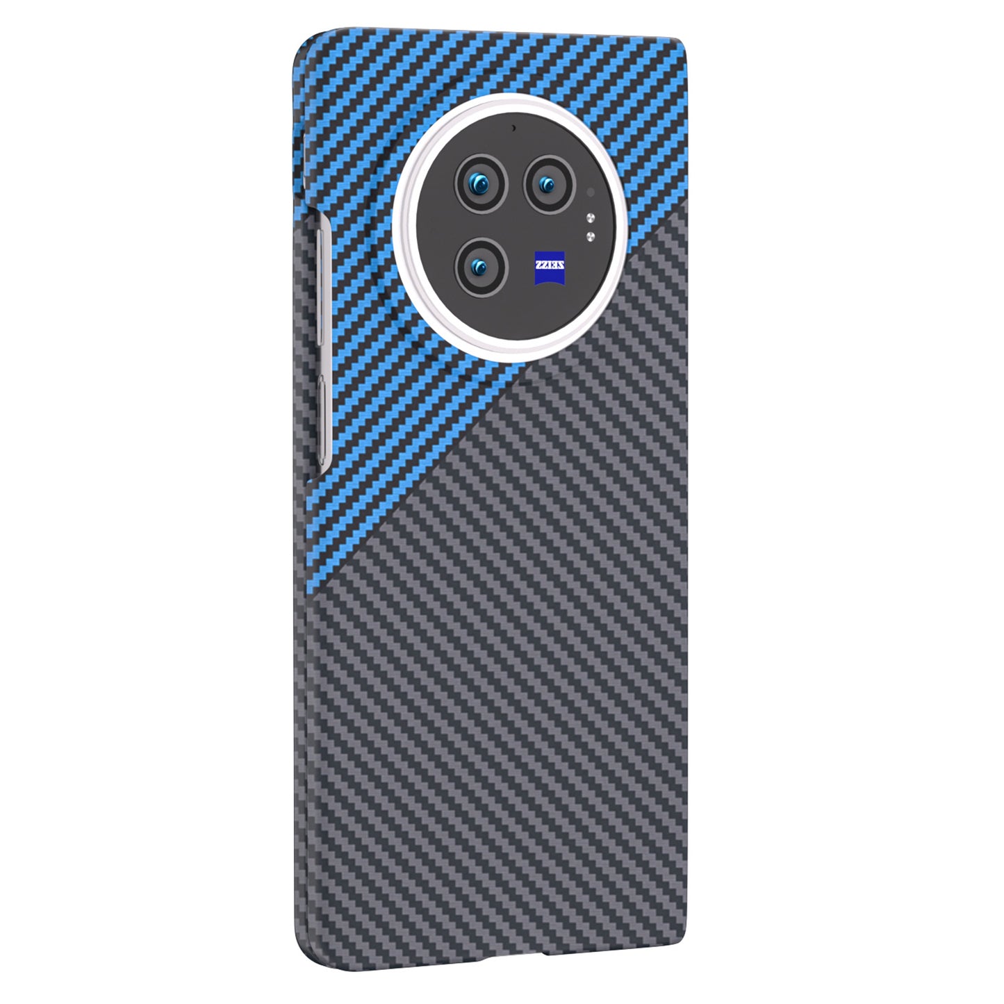 For vivo X Fold3 Shockproof Case Hard PC Carbon Fiber Texture Smart Phone Cover - Blue+Black