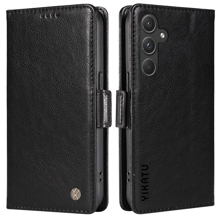 YIKATU YK-007 For Samsung Galaxy A55 5G Protective Case Litchi Texture Leather Phone Case - Black