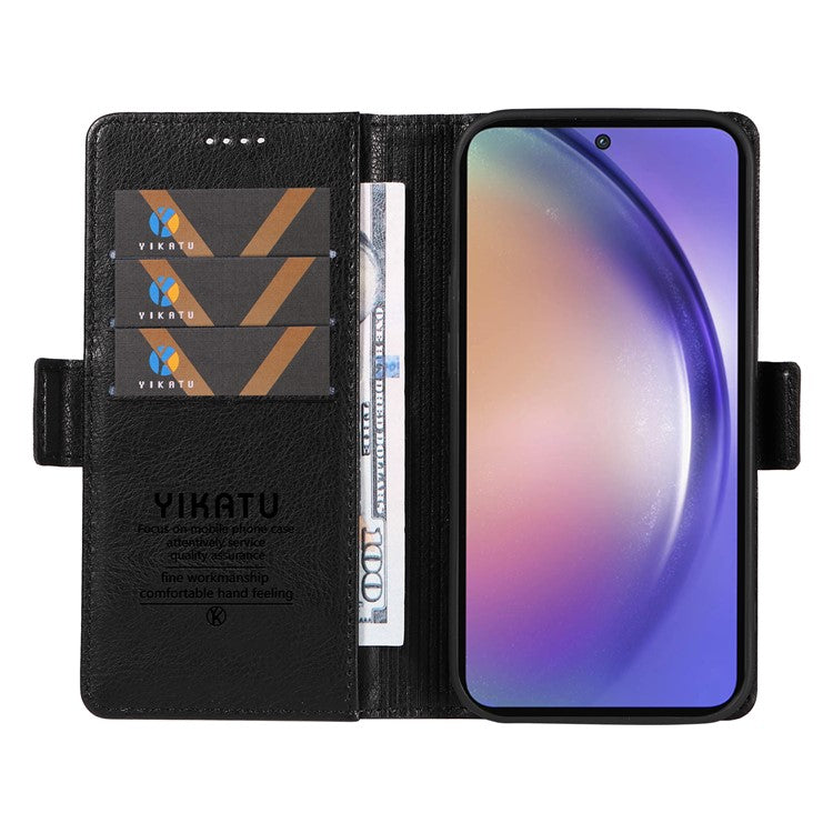 YIKATU YK-007 For Samsung Galaxy A55 5G Protective Case Litchi Texture Leather Phone Case - Black