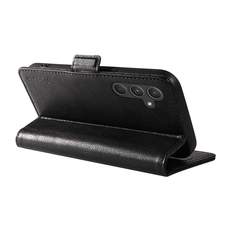 YIKATU YK-007 For Samsung Galaxy A55 5G Protective Case Litchi Texture Leather Phone Case - Black