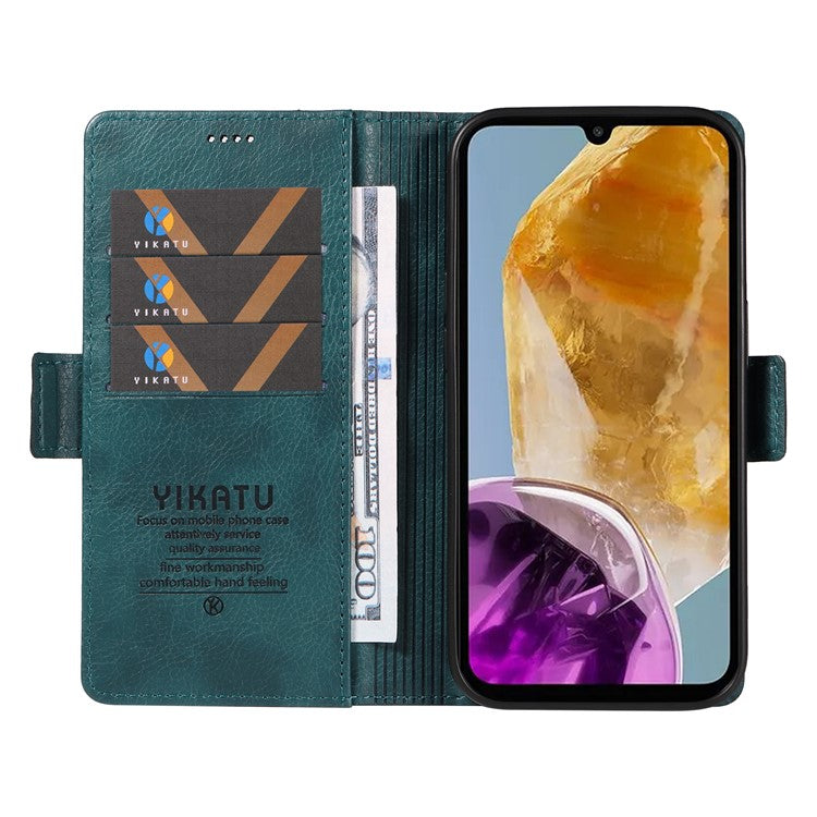 YIKATU YK-007 For Samsung Galaxy M15 5G Wallet Case Magnetic Clasp Leather Phone Cover - Blue