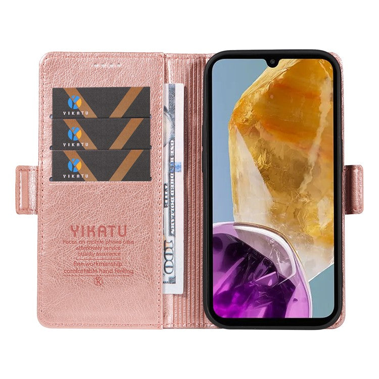 YIKATU YK-007 For Samsung Galaxy M15 5G Wallet Case Magnetic Clasp Leather Phone Cover - Rose Gold