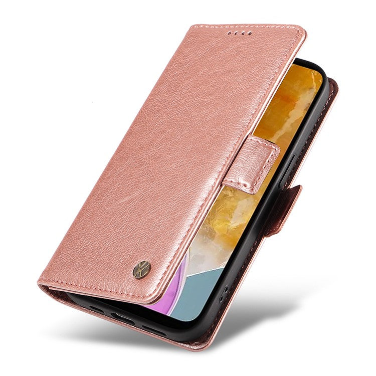 YIKATU YK-007 For Samsung Galaxy M15 5G Wallet Case Magnetic Clasp Leather Phone Cover - Rose Gold