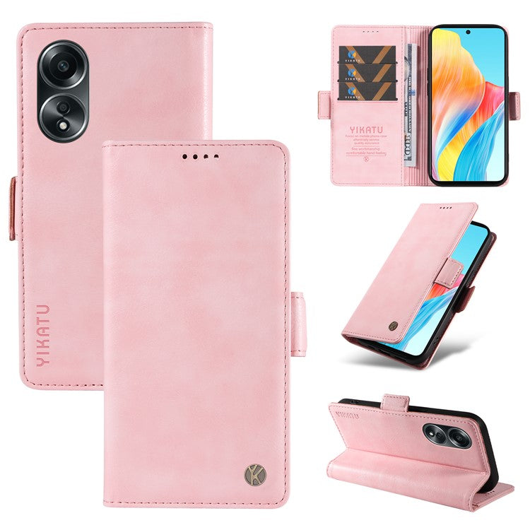 YIKATU YK-007 For Oppo A58 4G Case Litchi Texture Wallet Stand Phone Leather Cover - Pink