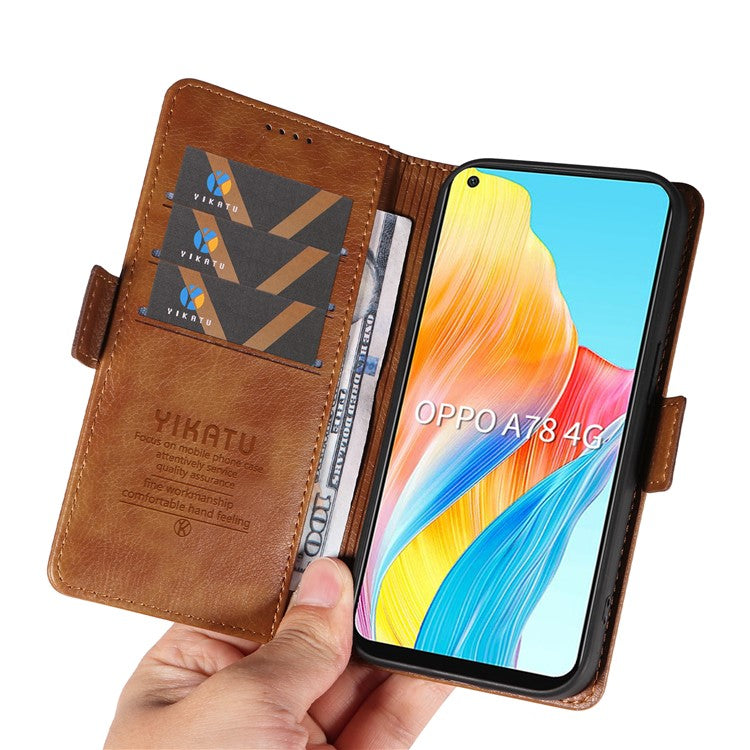 YIKATU YK-007 For Oppo A78 4G Case Litchi Texture Leather Scratch-Proof Phone Shell - Brown