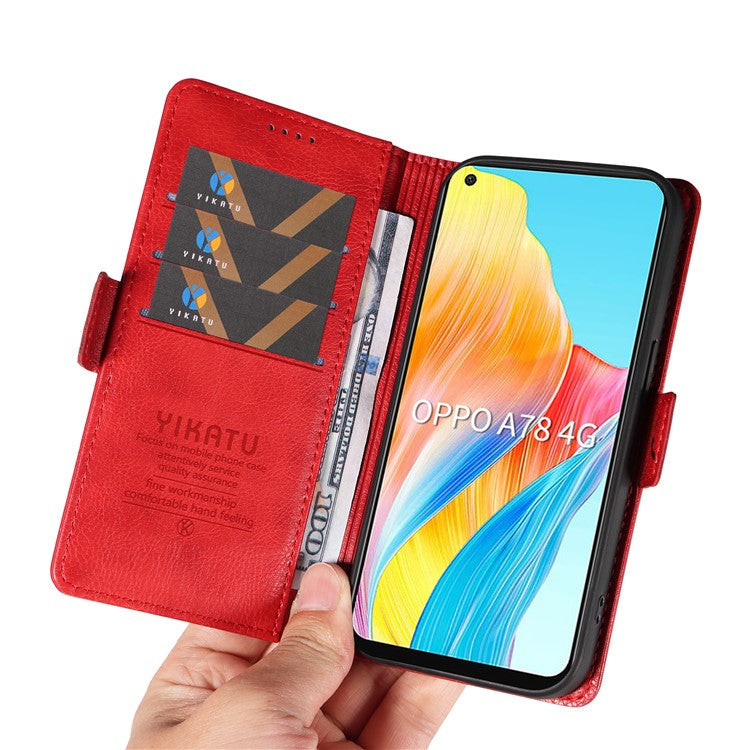 YIKATU YK-007 For Oppo A78 4G Case Litchi Texture Leather Scratch-Proof Phone Shell - Red