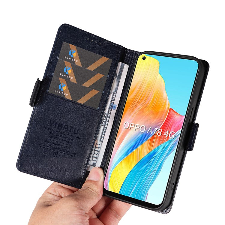 YIKATU YK-007 For Oppo A78 4G Case Litchi Texture Leather Scratch-Proof Phone Shell - Navy Blue