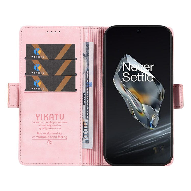 YIKATU YK-007 For OnePlus 12 5G Case Litchi Texture Side Clasps Phone Stand Cover - Pink