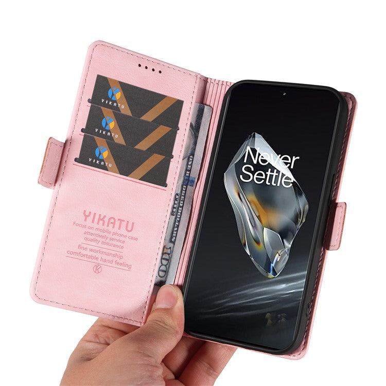 YIKATU YK-007 For OnePlus 12 5G Case Litchi Texture Side Clasps Phone Stand Cover - Pink