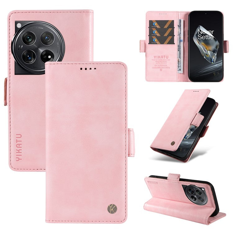 YIKATU YK-007 For OnePlus 12 5G Case Litchi Texture Side Clasps Phone Stand Cover - Pink