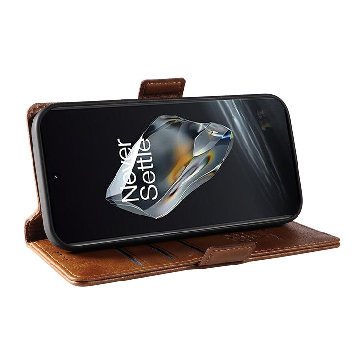 YIKATU YK-007 For OnePlus 12 5G Case Litchi Texture Side Clasps Phone Stand Cover - Brown