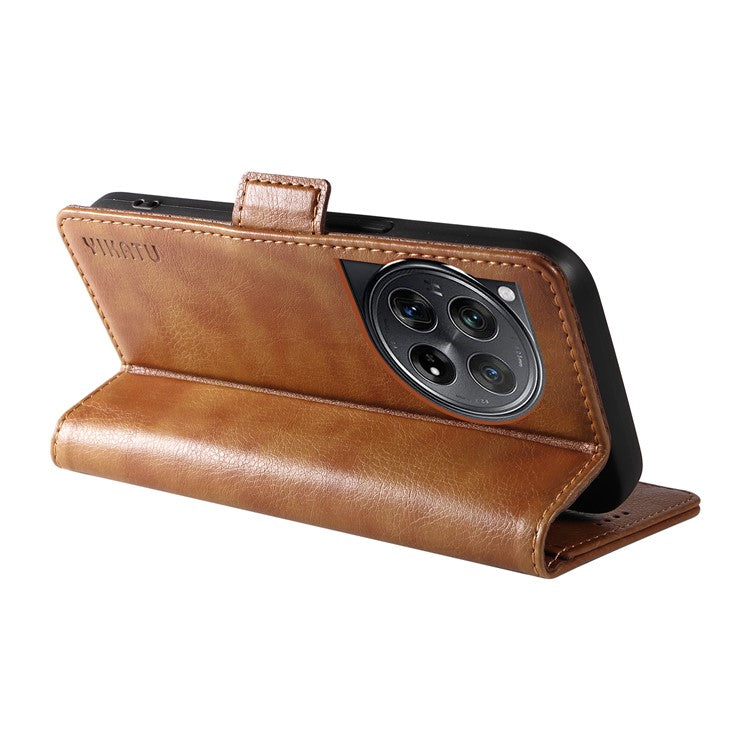 YIKATU YK-007 For OnePlus 12 5G Case Litchi Texture Side Clasps Phone Stand Cover - Brown