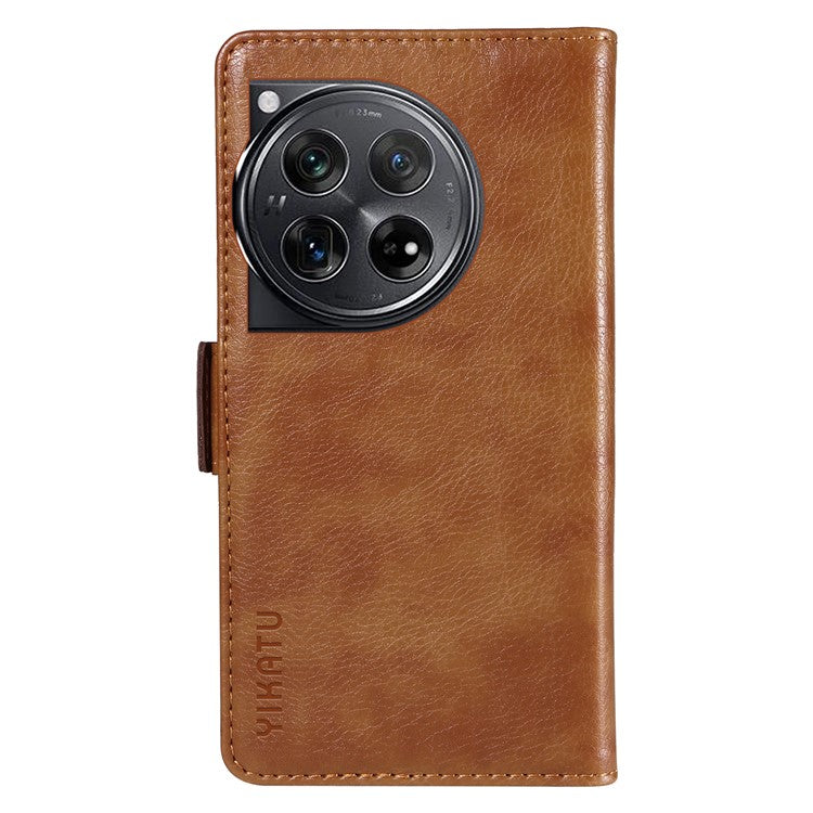 YIKATU YK-007 For OnePlus 12 5G Case Litchi Texture Side Clasps Phone Stand Cover - Brown