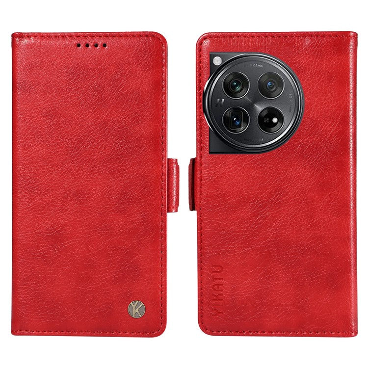 YIKATU YK-007 For OnePlus 12 5G Case Litchi Texture Side Clasps Phone Stand Cover - Red