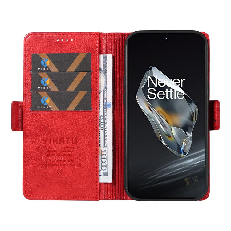YIKATU YK-007 For OnePlus 12 5G Case Litchi Texture Side Clasps Phone Stand Cover - Red
