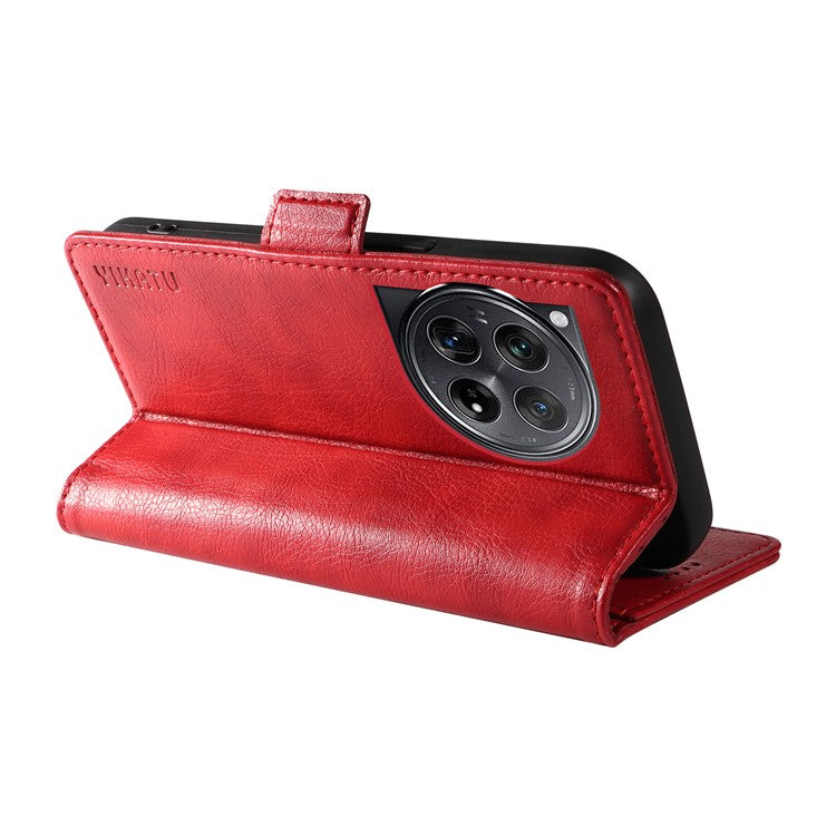 YIKATU YK-007 For OnePlus 12 5G Case Litchi Texture Side Clasps Phone Stand Cover - Red
