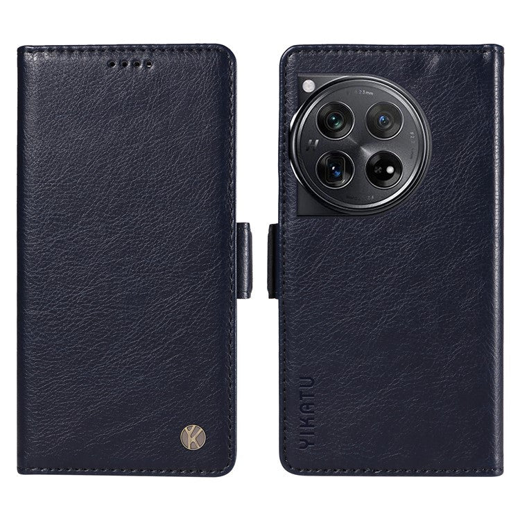 YIKATU YK-007 For OnePlus 12 5G Case Litchi Texture Side Clasps Phone Stand Cover - Navy Blue