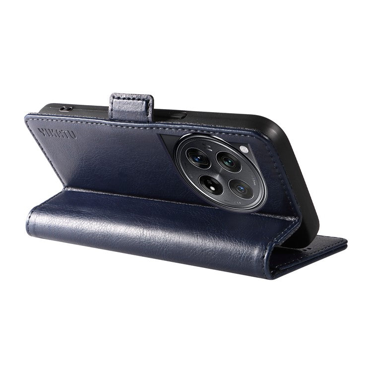 YIKATU YK-007 For OnePlus 12 5G Case Litchi Texture Side Clasps Phone Stand Cover - Navy Blue