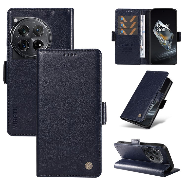 YIKATU YK-007 For OnePlus 12 5G Case Litchi Texture Side Clasps Phone Stand Cover - Navy Blue