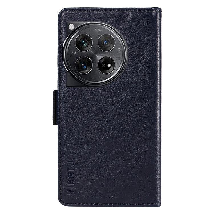 YIKATU YK-007 For OnePlus 12 5G Case Litchi Texture Side Clasps Phone Stand Cover - Navy Blue