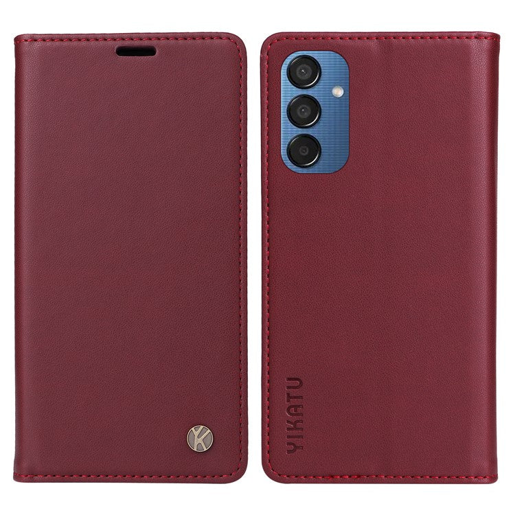YIKATU YK-001 For Samsung Galaxy M15 5G Phone Cover Magnetic Closure Leather Shock Absorbing Case - Wine Red