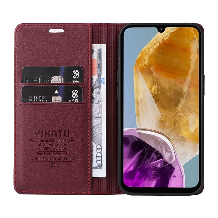 YIKATU YK-001 For Samsung Galaxy M15 5G Phone Cover Magnetic Closure Leather Shock Absorbing Case - Wine Red