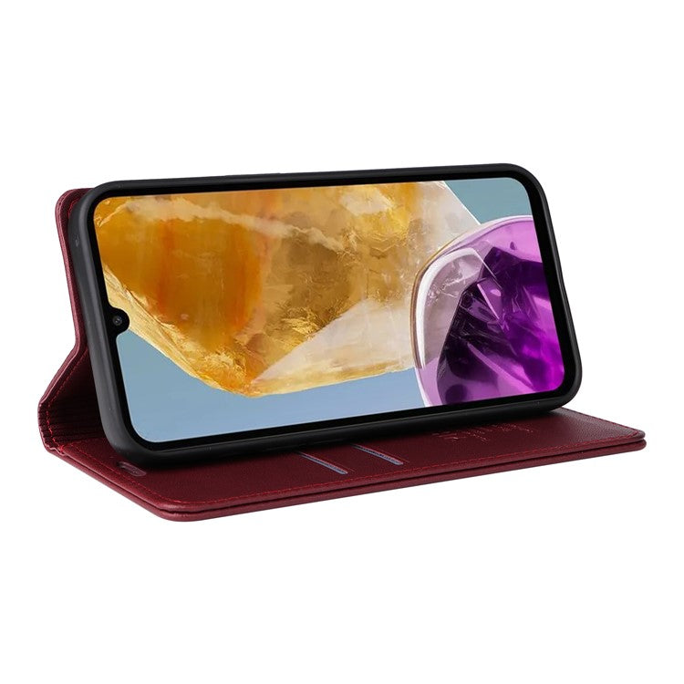 YIKATU YK-001 For Samsung Galaxy M15 5G Phone Cover Magnetic Closure Leather Shock Absorbing Case - Wine Red