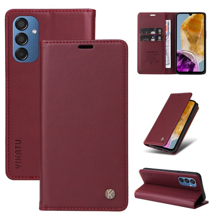 YIKATU YK-001 For Samsung Galaxy M15 5G Phone Cover Magnetic Closure Leather Shock Absorbing Case - Wine Red