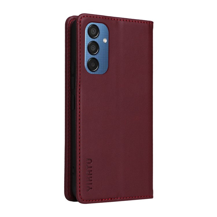 YIKATU YK-001 For Samsung Galaxy M15 5G Phone Cover Magnetic Closure Leather Shock Absorbing Case - Wine Red