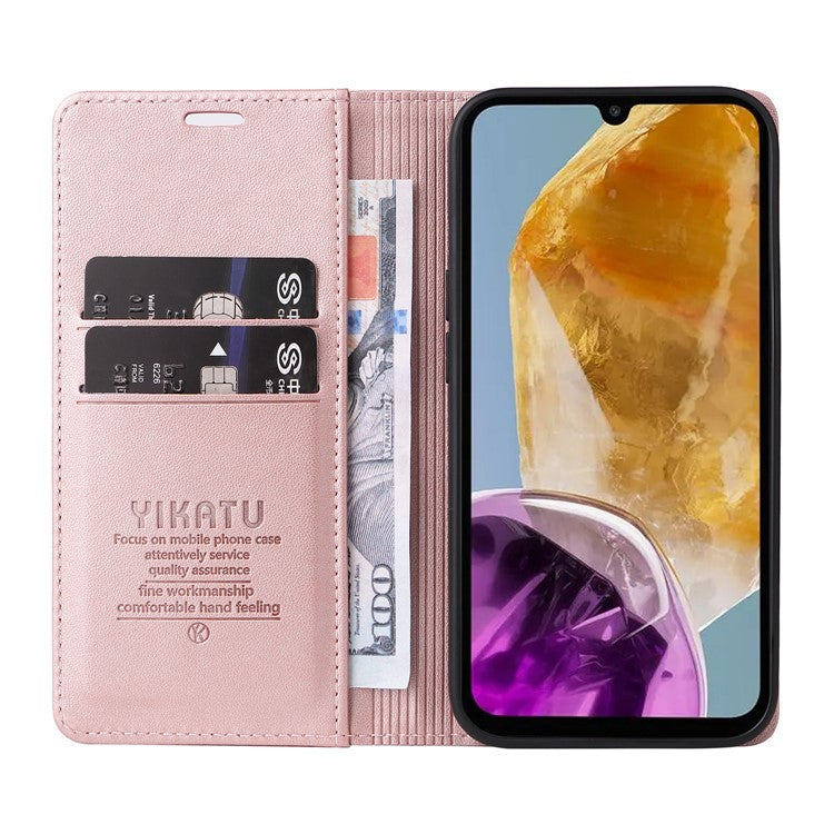 YIKATU YK-001 For Samsung Galaxy M15 5G Phone Cover Magnetic Closure Leather Shock Absorbing Case - Rose Gold